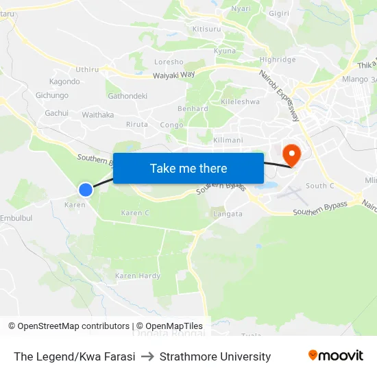The Legend/Kwa Farasi to Strathmore University map