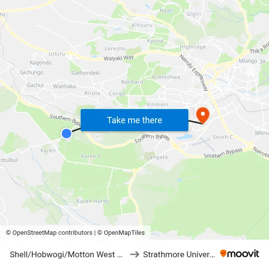 Shell/Hobwogi/Motton West Road to Strathmore University map