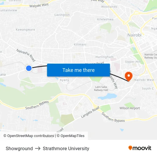 Showground to Strathmore University map