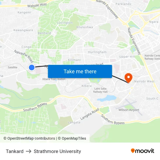 Tankard to Strathmore University map