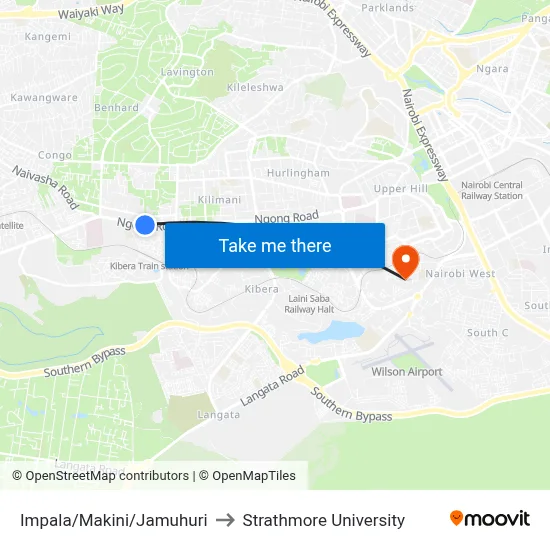 Impala/Makini/Jamuhuri to Strathmore University map
