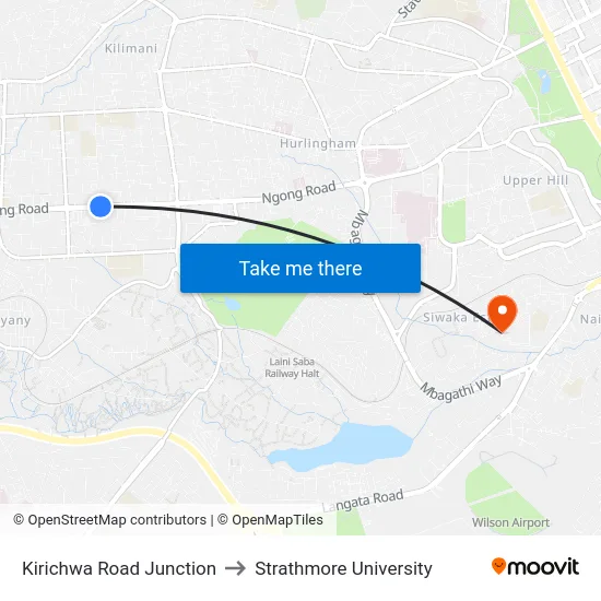 Kirichwa Road Junction to Strathmore University map