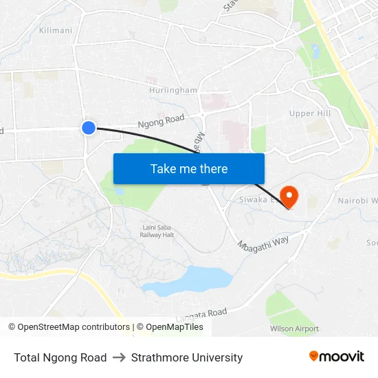 Total Ngong Road to Strathmore University map