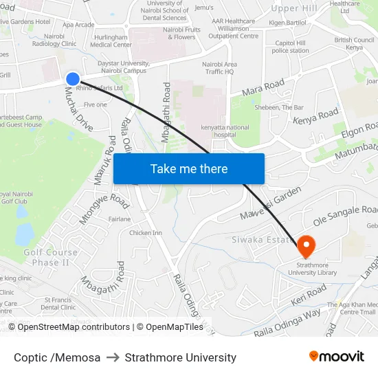 Coptic /Memosa to Strathmore University map