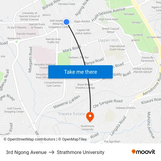 3rd Ngong Avenue to Strathmore University map