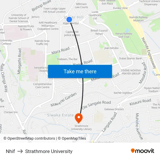 Nhif to Strathmore University map