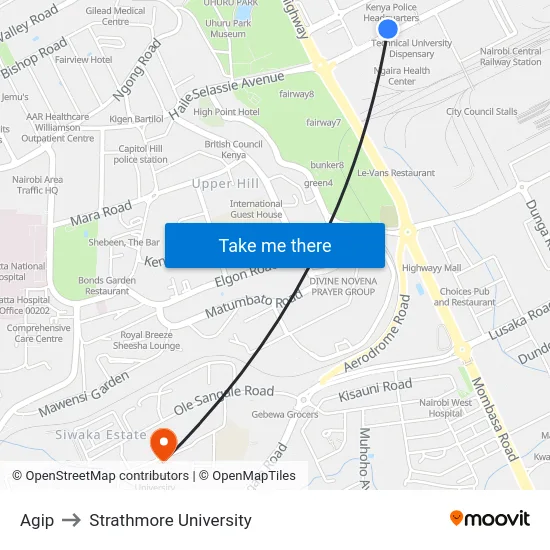 Agip to Strathmore University map