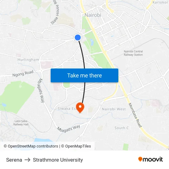Serena to Strathmore University map