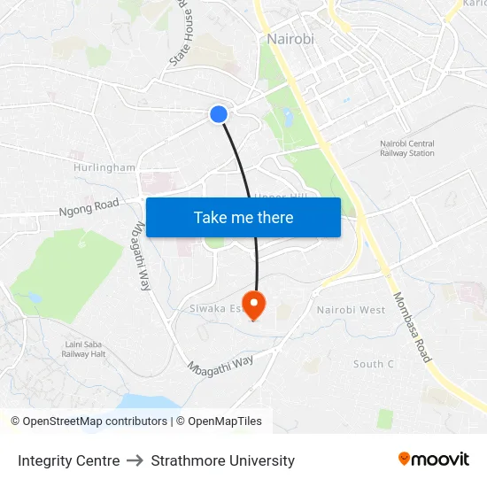 Integrity Centre to Strathmore University map