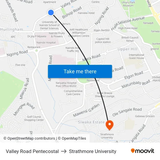 Valley Road Pentecostal to Strathmore University map