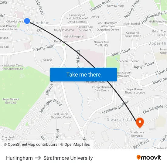 Hurlingham to Strathmore University map