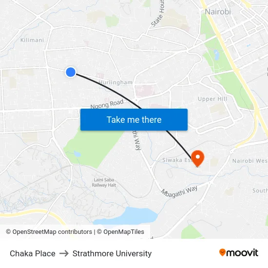 Chaka Place to Strathmore University map