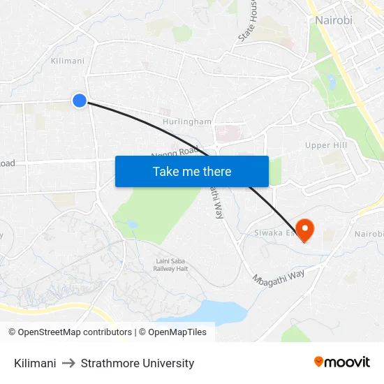 Kilimani to Strathmore University map