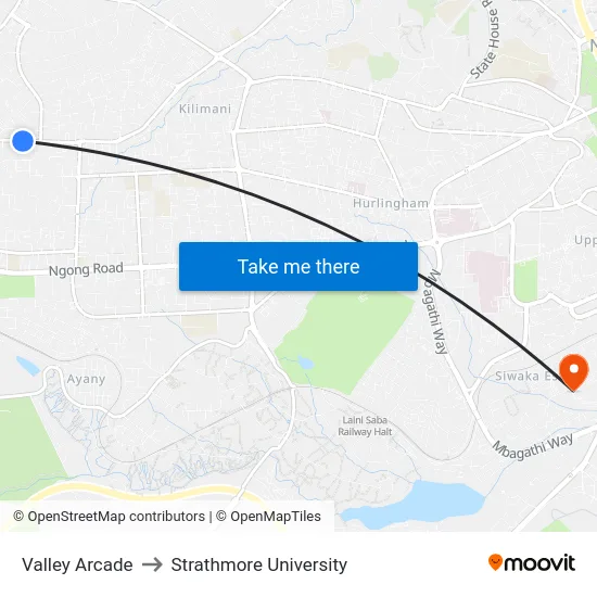 Valley Arcade to Strathmore University map