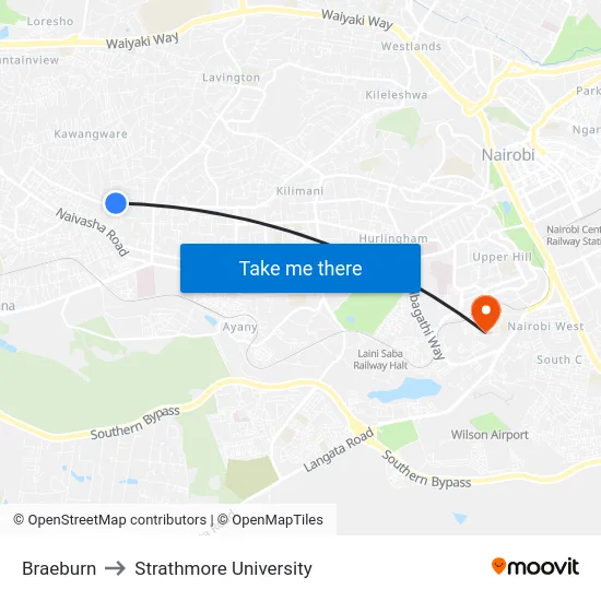 Braeburn to Strathmore University map