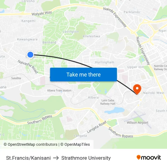 St.Francis/Kanisani to Strathmore University map
