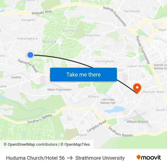 Huduma Church/Hotel 56 to Strathmore University map