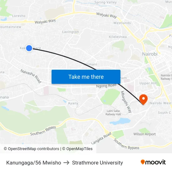 Kanungaga/56 Mwisho to Strathmore University map