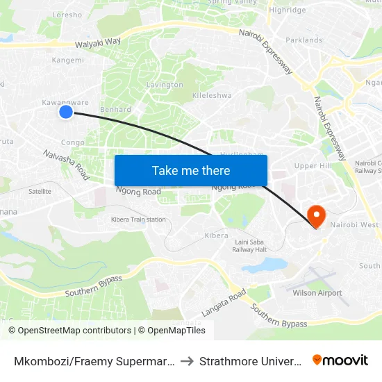 Mkombozi/Fraemy Supermarket to Strathmore University map