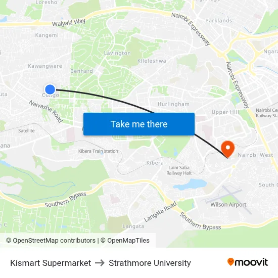 Kismart  Supermarket to Strathmore University map