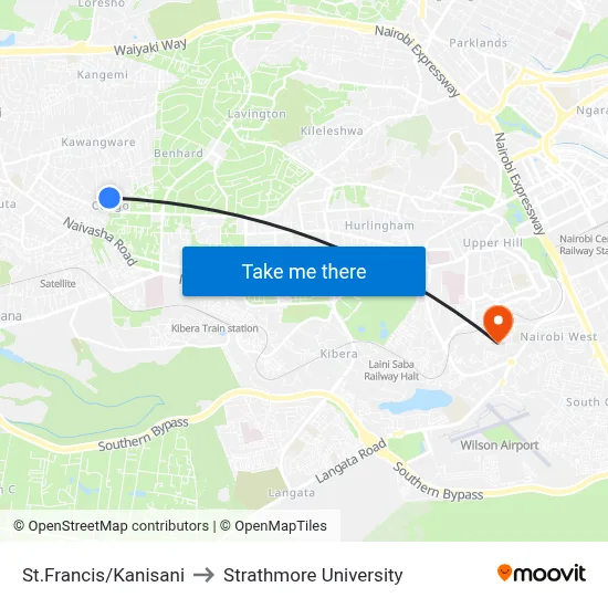 St.Francis/Kanisani to Strathmore University map