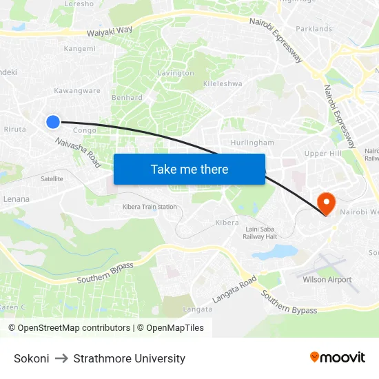 Sokoni to Strathmore University map