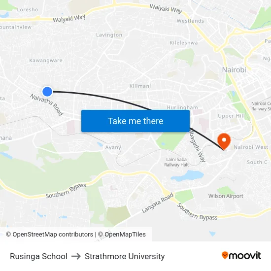 Rusinga School to Strathmore University map