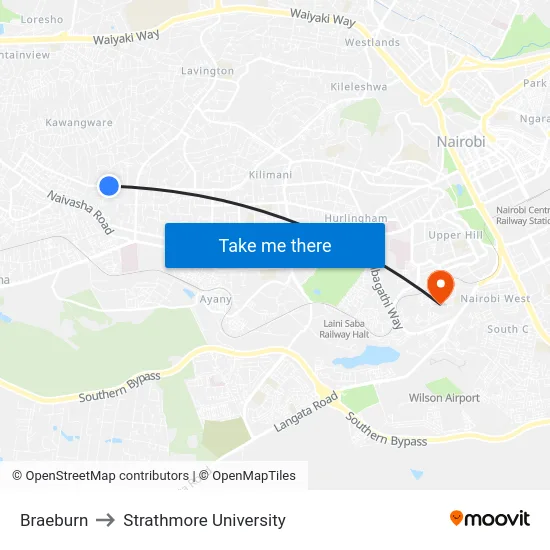 Braeburn to Strathmore University map