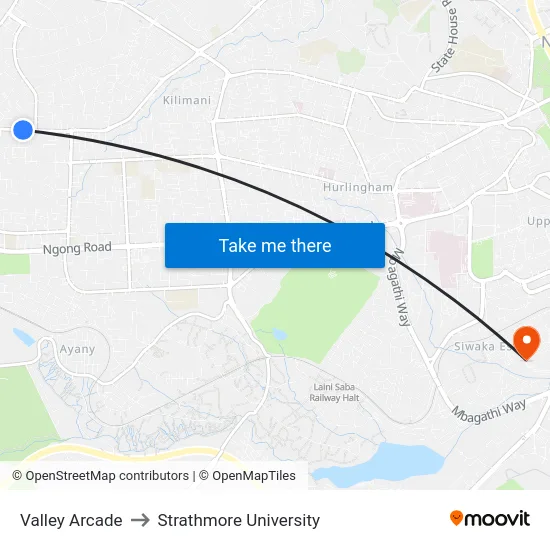 Valley Arcade to Strathmore University map
