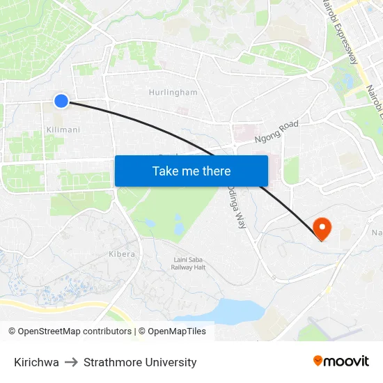 Kirichwa to Strathmore University map