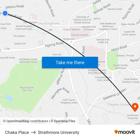 Chaka Place to Strathmore University map