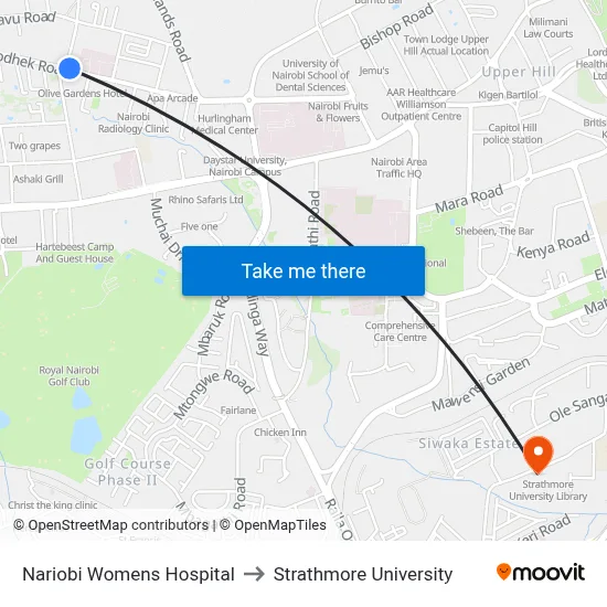 Nariobi Womens Hospital to Strathmore University map
