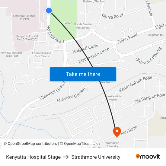 Kenyatta Hospital Stage to Strathmore University map
