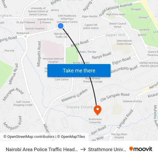 Nairobi Area Police Traffic Headquarters to Strathmore University map