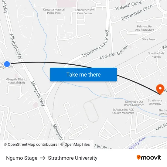 Ngumo Stage to Strathmore University map