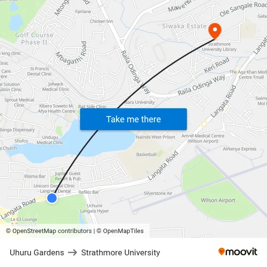 Uhuru Gardens to Strathmore University map