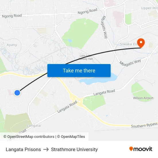 Langata Prisons to Strathmore University map
