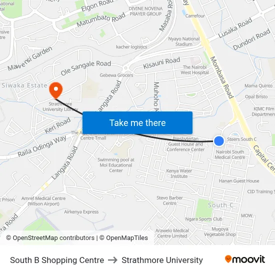 South B Shopping Centre to Strathmore University map