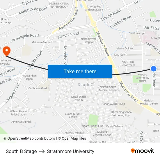 South B Stage to Strathmore University map
