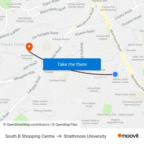 South B Shopping Centre to Strathmore University map