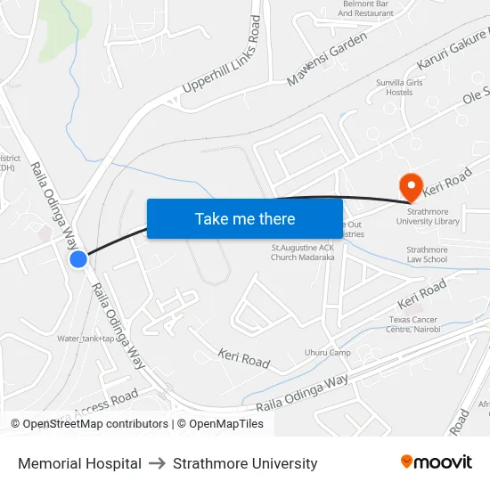 Memorial Hospital to Strathmore University map