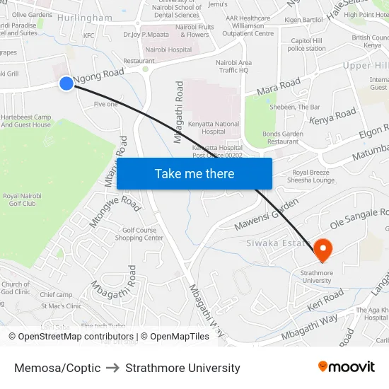 Memosa/Coptic to Strathmore University map
