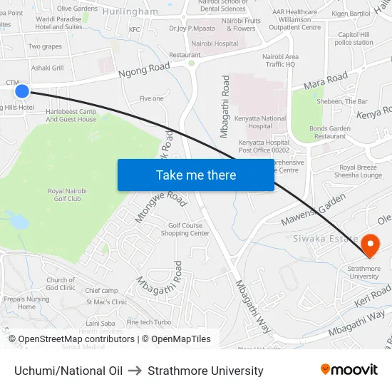 Uchumi/National Oil to Strathmore University map