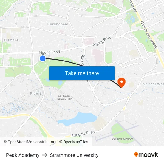 Peak Academy to Strathmore University map