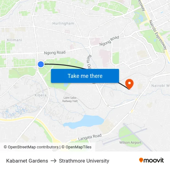 Kabarnet Gardens to Strathmore University map