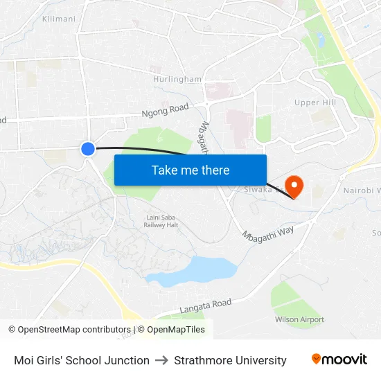 Moi Girls' School Junction to Strathmore University map