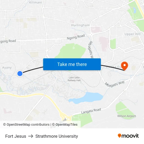 Fort Jesus to Strathmore University map
