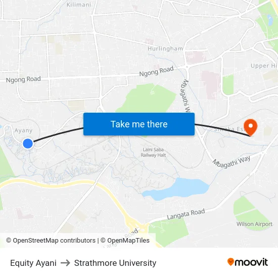 Equity Ayani to Strathmore University map