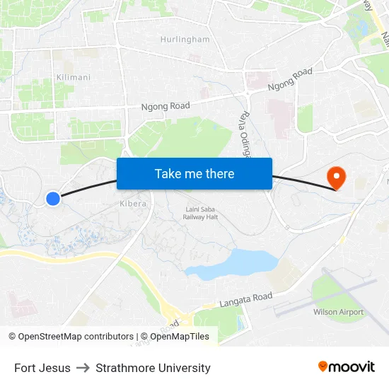 Fort Jesus to Strathmore University map