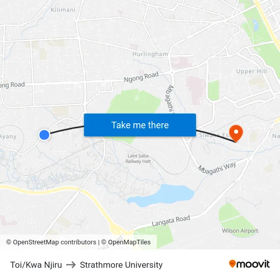 Toi/Kwa Njiru to Strathmore University map